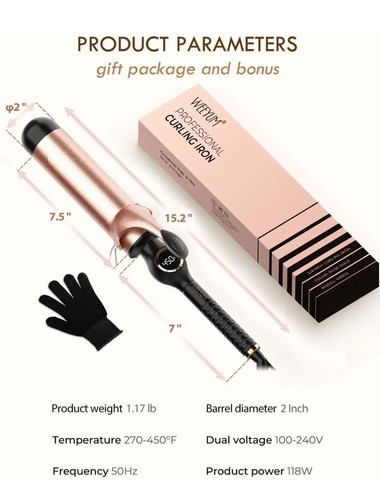 Hair Curling Iron Wand Tongs 50mm Large Barrel Curler for Long & Medium Hair - Picture 8 of 24