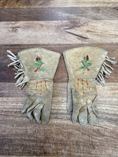 Vintage Beaded Leather Gauntlets Gloves - Plains Indian - Flower Design