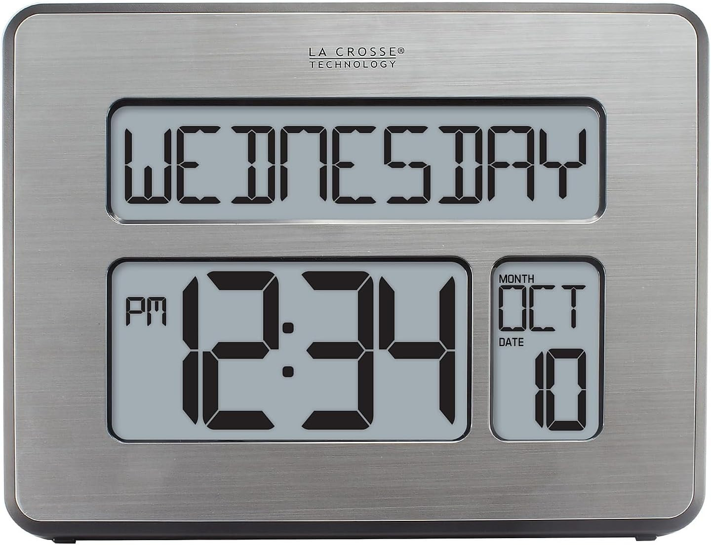 C86279 Atomic Full Calendar Clock with Extra Large Digits, Grey, 11.25 In. X 2.1
