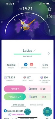 Pokémon  Shiny Latias Shadow    PTC - 100k stardust+20 Candies -Description