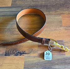Vintage Torel Leather Belt Mens 30 Brown Contrast Stitch Gold Buckle 70s 80s Tag