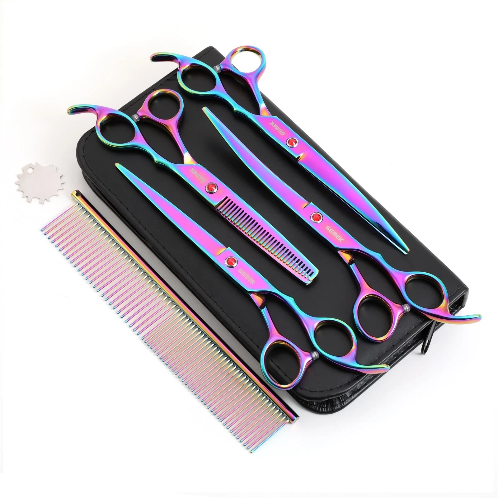 7.0in Titanium Professional Pet Grooming Scissors Set, GEMEK 6 in 1 Straight ...