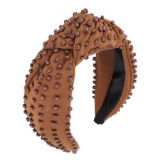 1 PCS Pearl Knotted Headband Beaded Wide Jeweled Embellished Hairband Brown