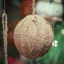 Group of 6 Rustic Burlap Wrapped 3" Diam. Ball Ornaments