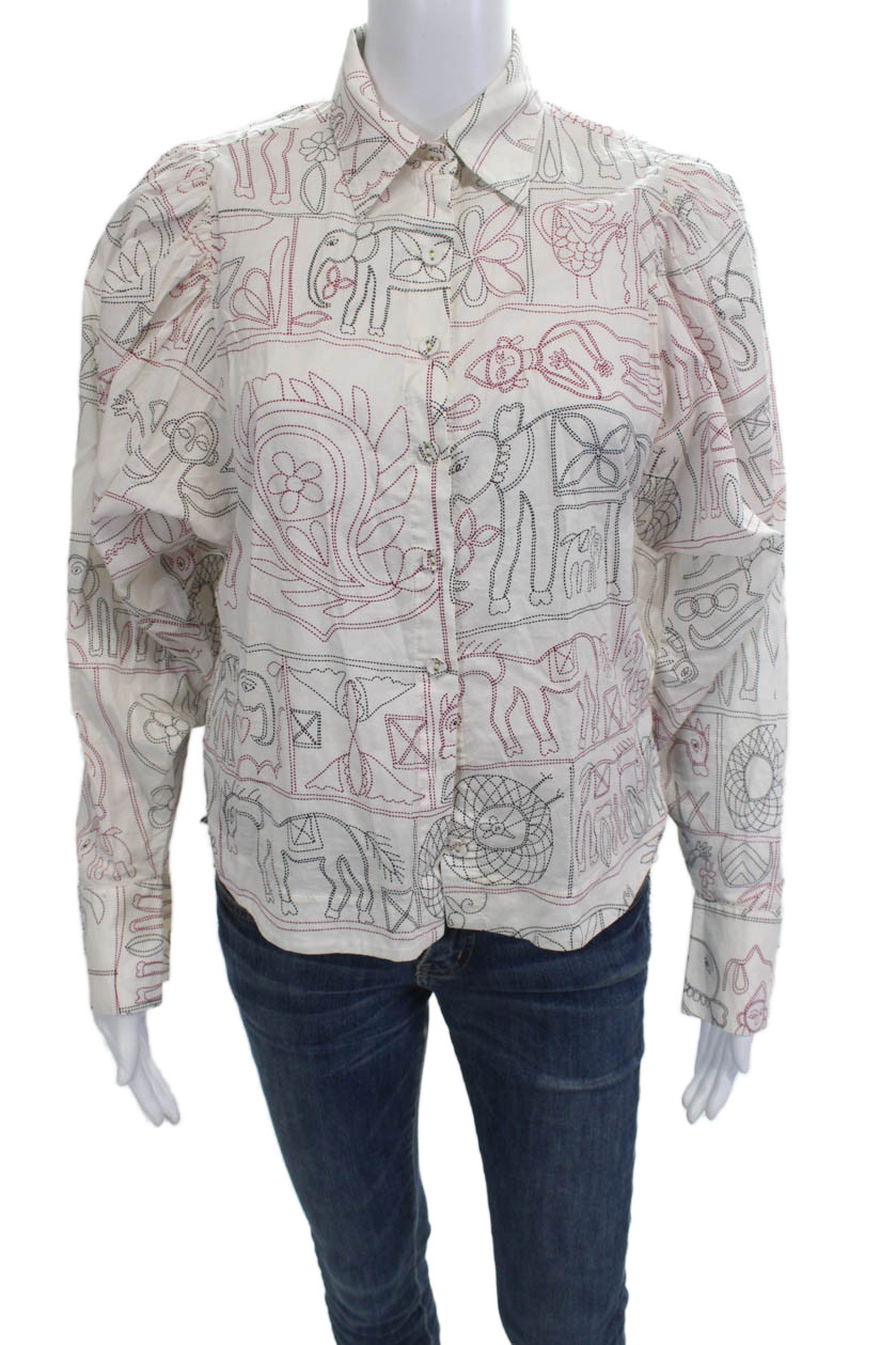 Magali Pascal Womens Collared Button Up Cotton An… - image 1