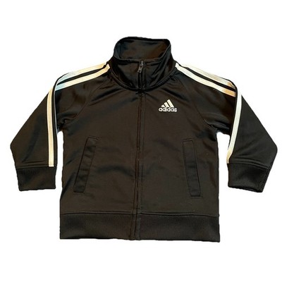 Adidas Track Jacket Size 12 Months Black/White Zip Kids Boys Toddler 3 Stripes