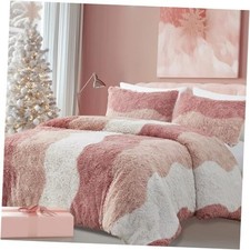 Soft  Cozy Shaggy Faux Fur Comforter Set, Trendy Ombre Full/Queen Blush Multi