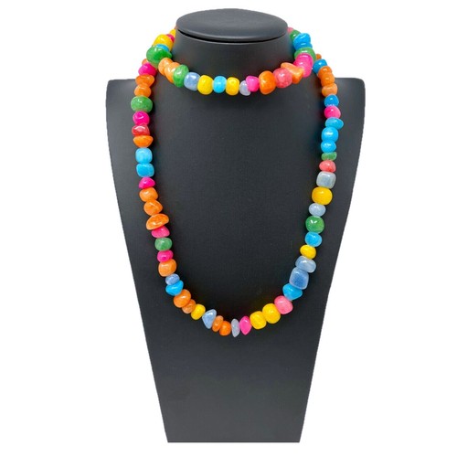 Collana Lunga di Pietra Dura Donna Moda Elegante Brillante Multicolore - Foto 1 di 2