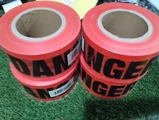 Lot Of 4 PT-200 Red Danger Barricade Tape, 3" X 1000'