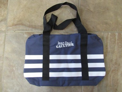 Jean Paul Gaultier Navy White Striped Canvas Tote Bag Travel Gym  