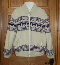Vtg GABRIELLE NY quilted reversible bomber zipper tan purple reindeer sweater XL