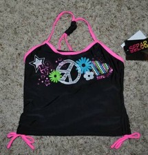 Girls Swimsuit Tankini Top ZeroXposur Black Pink Swim Top-size 10