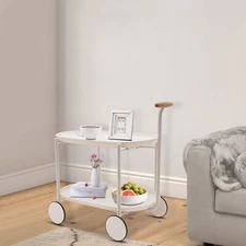 2Tier Carbon Steel Kitchen Trolley Cart Cart Rolling Storage Shelf W/ Handle ABS