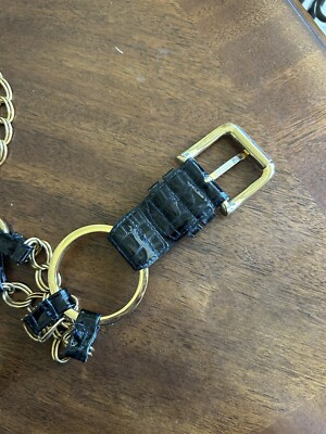 Sandy Duftler Belt Womens Sz 35” Black Leather Gold Link  display picture 1