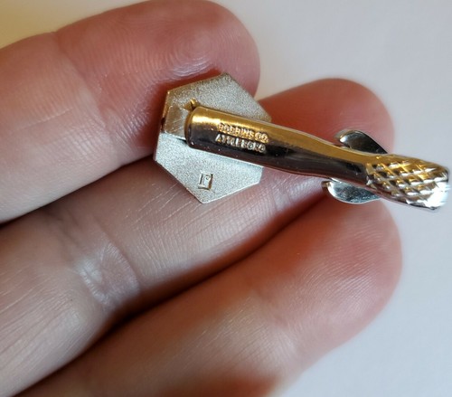 VINTAGE Robbins Co Attleboro Tie Clip Bar Silvertone 3 Leaf Geometric - Foto 3 di 5