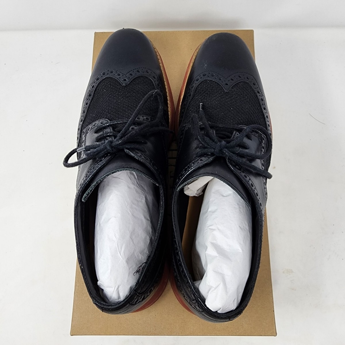 Cole Haan Lunargrand Wingtip Leather Mesh Black Red Brick  display picture 3