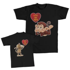 Love Dad and Son Matching Outfits Clothes Love My Son Monkey Cartoon Heart - Dad