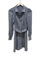 ZARA Blue Puff Long Sleeve Belted Shirt Dress Dusty Blue Women's Size XS