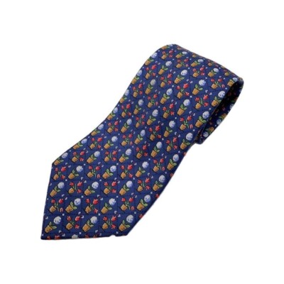 HERMES Krawatte Seide Marineblau Logo Japan Verkäufer N0121 15 Hergestellt in...