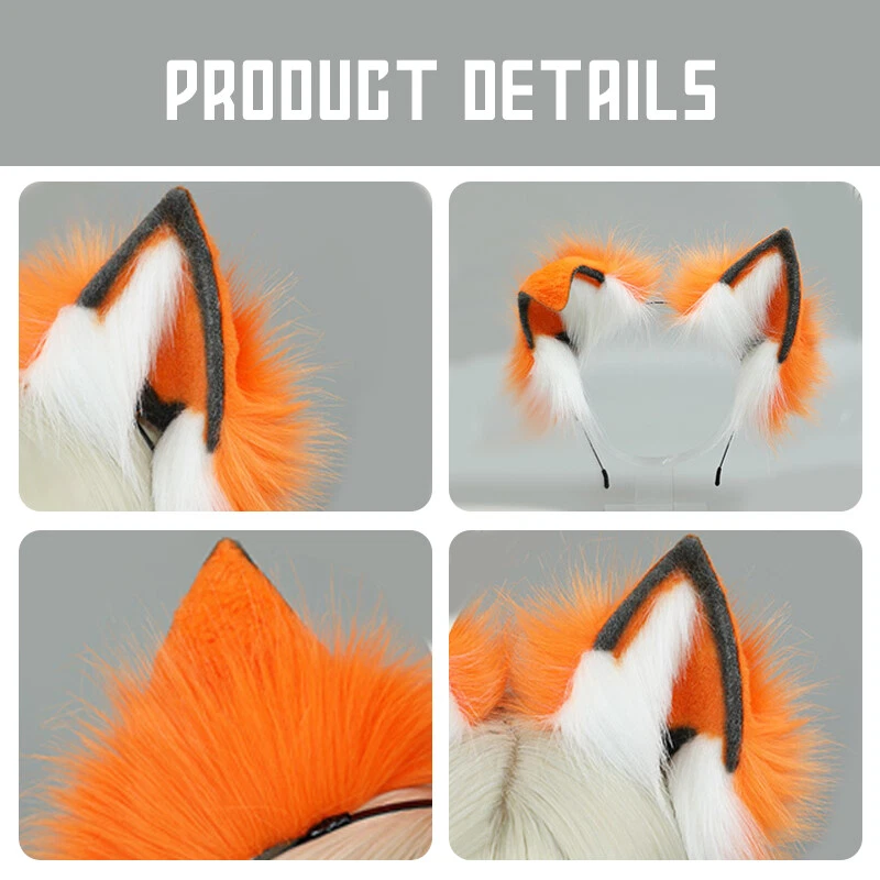 Anime Fox Wolf Ears Headband Tail Faux Fur Cosplay Props Costume Halloween NEW - Image 4 of 4