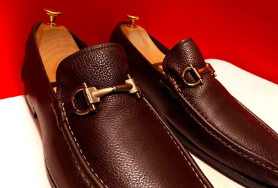 $849.00 !! FERRAGAMO LUXURY MEN BROWN LEATHER SILVER BIT display picture 2