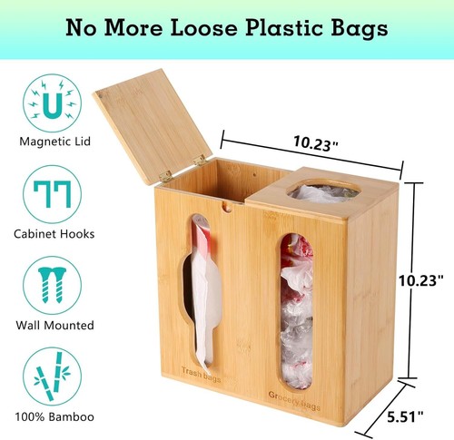 Elegant Bamboo 2-in-1 Trash Bag Dispenser & Grocery Bag Holder - Wall-Mounted - Picture 6 of 10