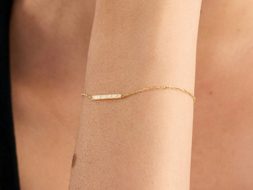 14K Gold Diamond Bar Bracelet Solid Gold Bracelet For Women Diamond Jewelry Gift - Picture 5 of 12