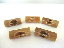 Lot of 5 Vtg Solid Plastic Cylinder Toggle Buttons 1 7/16" Long Bone Tan Color