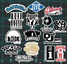 15 90s Hip-Hop Record Label Sticker Pack - Clear, Holographic, or White - Rap
