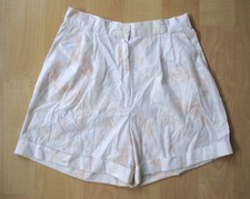 Vtg 80s white peach shadow floral paper bag cuffed high waist mom shorts 27 in.