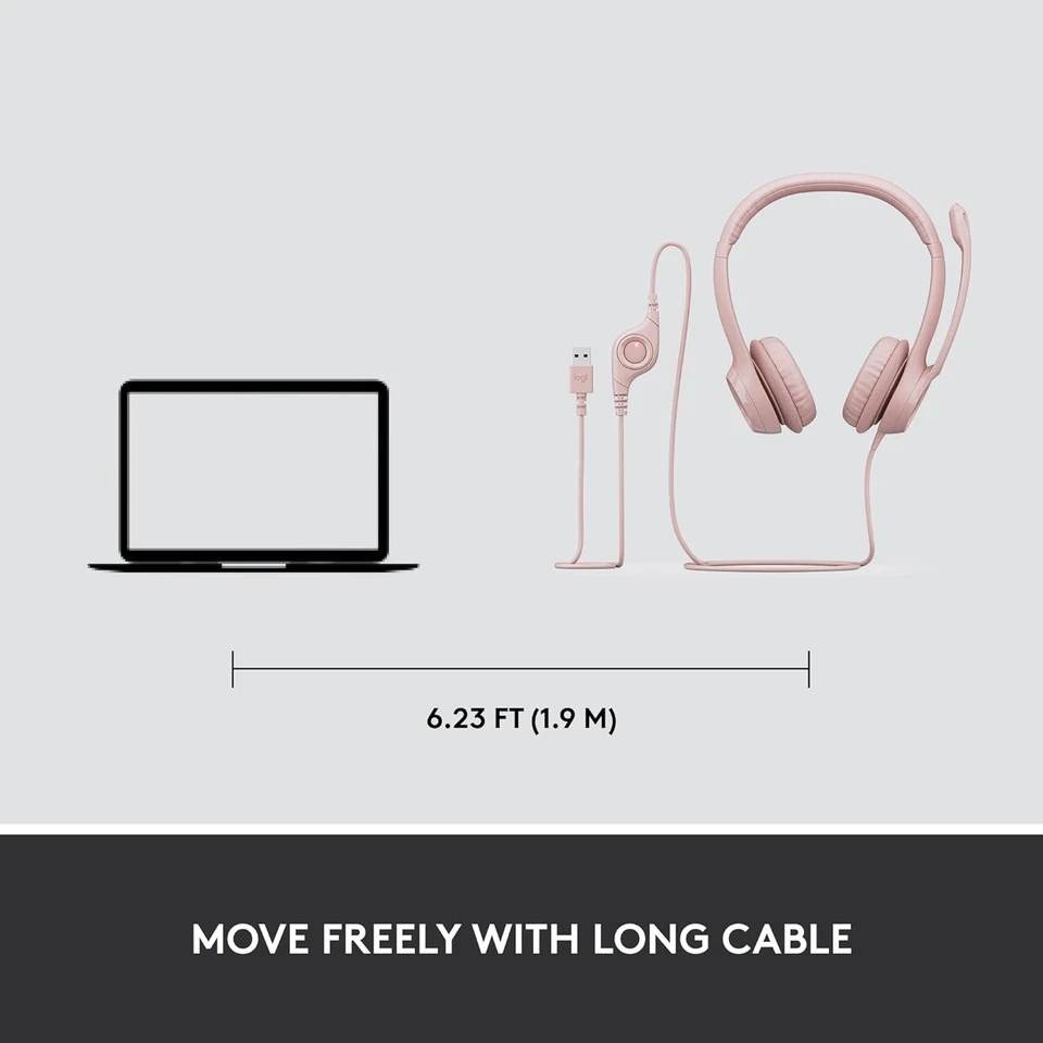 Logitech H390 Wired USB On-Ear Stereo Headphones with Mic PC Laptop Rose Pink - Image 3 of 4