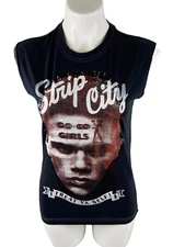 Strip City Women Small Muscle T Shirt Tom Tailor Black Graphic Print Go Go Girls