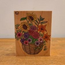 1995 Hero Arts Wood Mounted Rubber Stamp S1007 Super Flower Basket