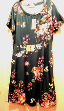NWT Nemidor Women's Dress 16+  Blue w/Floral Short Sleeve Pockets Fit & Flare