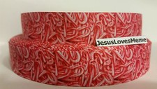 Grosgrain Ribbon, Christmas Peppermint Candy Canes Mint Candy Santa Treats, 7/8"