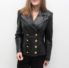 VINTAGE GIANNI VERSACE VERSUS Leather Jacket Double Breasted Gold Button RARE S
