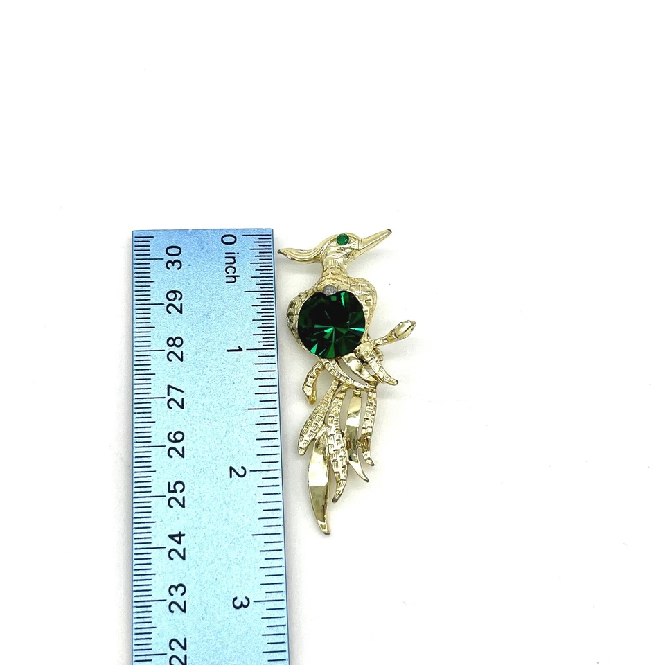 Broche Pájaro Verde Esmeralda Estrás Tono Dorado Declaración Prendedor Joyería Foto 2 de 3