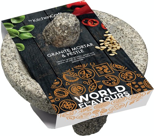 World of Flavours Mexican Pestle and Mortar Set, Natural Granite, 20Cm (8''), Gr - Picture 2 of 11