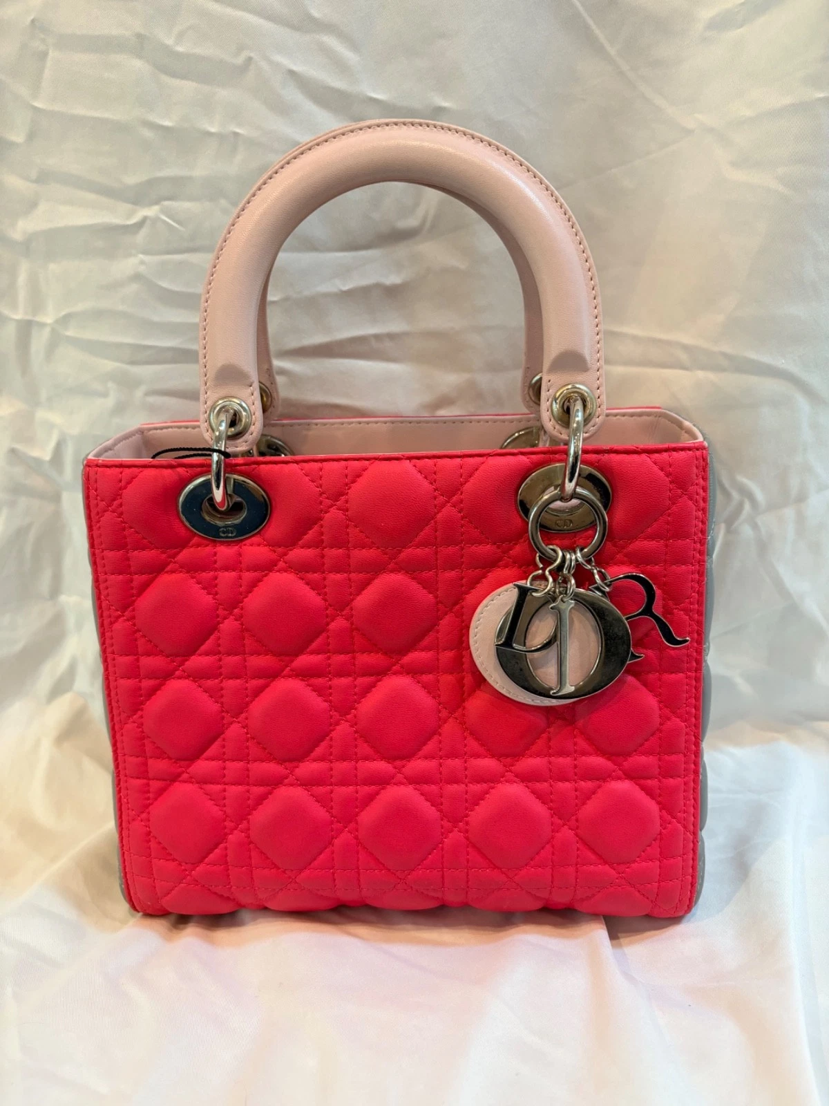 Rare Authentic Tri color Lady Dior Cannage Lambskin