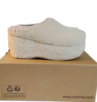 Mou Curly Sheepskin Platform Clogs Mules Vanilla Cream US 8.5 EU 39 UK 6 NWB