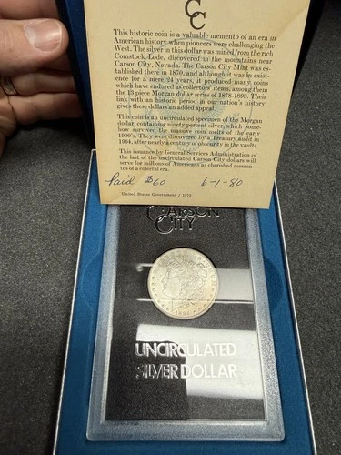 GSA 1884-CC Morgan Silver Dollar w/ BOX COA (all original), BU MS Uncirculated