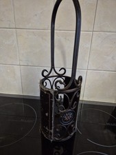 Vintage Wrought Iron And Leatherette Bottle Holder.