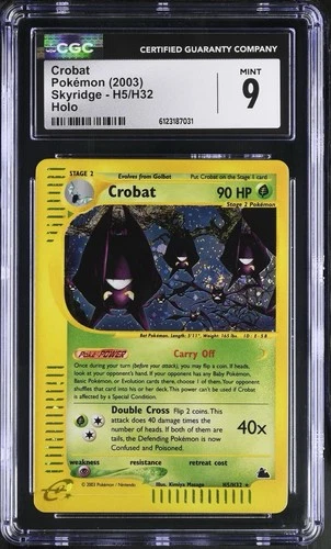 CGC 9 MINT Crobat H5/H32 Skyridge Holo Pokemon Card Vintage With Amazing Swirl!