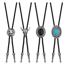 4Pack Bolo Tie Western Cowboy Leather Necktie for Men Women