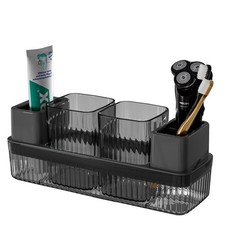 Toothbrush Holder for Bathrooms, 2 Cups Organizer Clear black