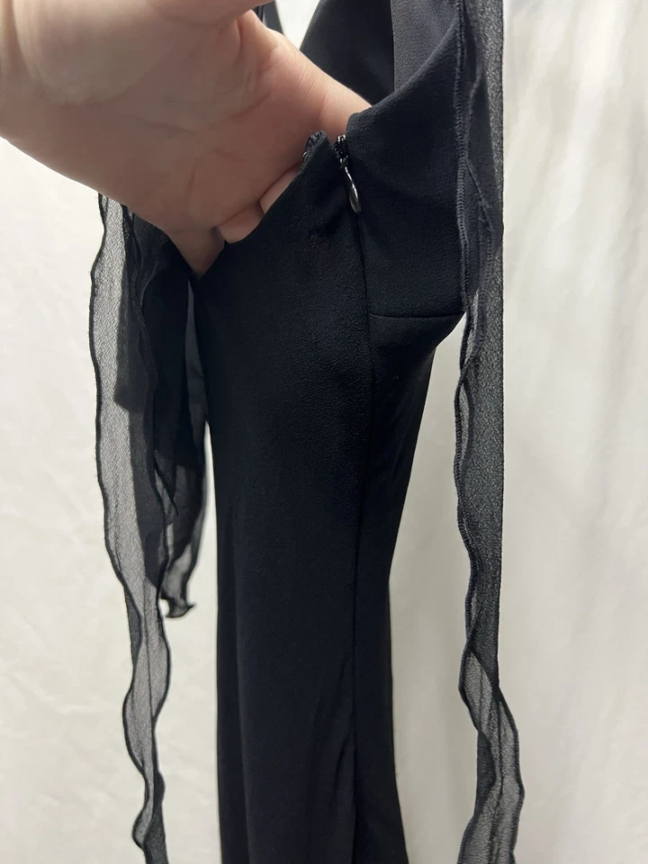 whimsigoth y2k vintage black 100% silk dress with tendrils and cowl back Medium - Image 2 of 4