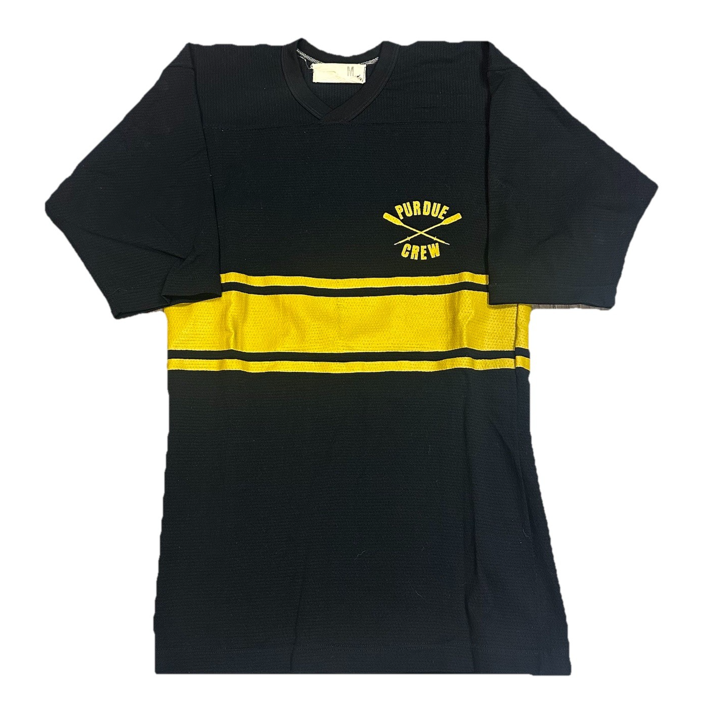 FILA MAGLIA MAGLIA VINTAGE ANNI 80 PURDUE CANOTTAGGIO RUSSELL SOUTH NERA GIALLA M (18)