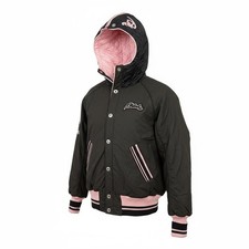 Akdmks Vintage Black Pink Quilted Hooded Bomber Jacket Varsity Style Women's M