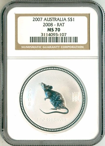 2007 Australia S$1 2008 Lunar Series Year Of The Rat NGC MS70