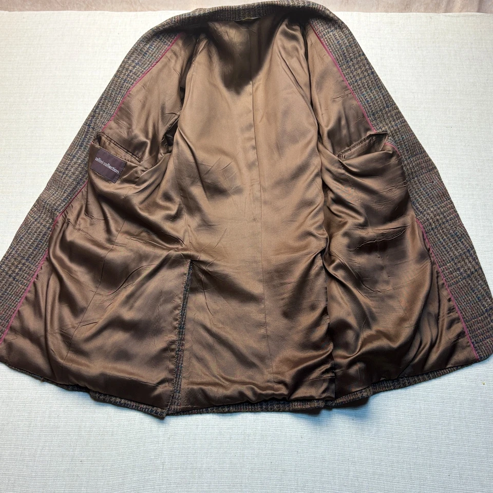 Винтажный 100% шерсти Cellini Glen проверить Sport пальто мужской 36R красный синий коричневый - Изображение 3 из 4